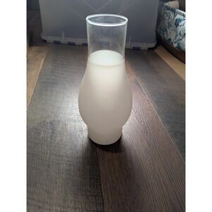 Replacement Frosted Glass Lamp Shade Hurricane Style Top Mount Clear Rim 8.5"